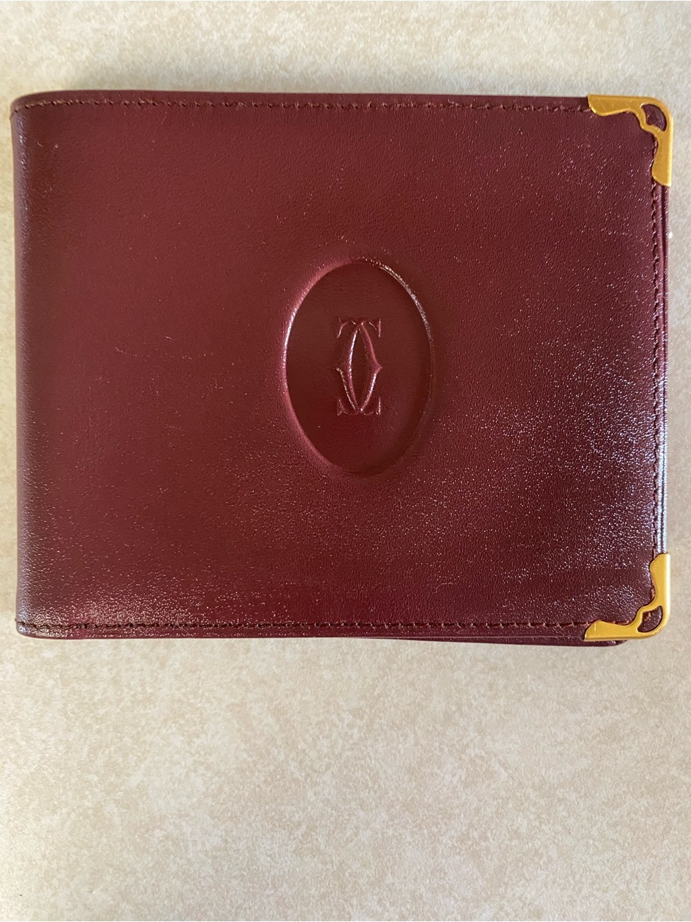 Cartier Must de  Bifold Wallet with Gold Corner Accents